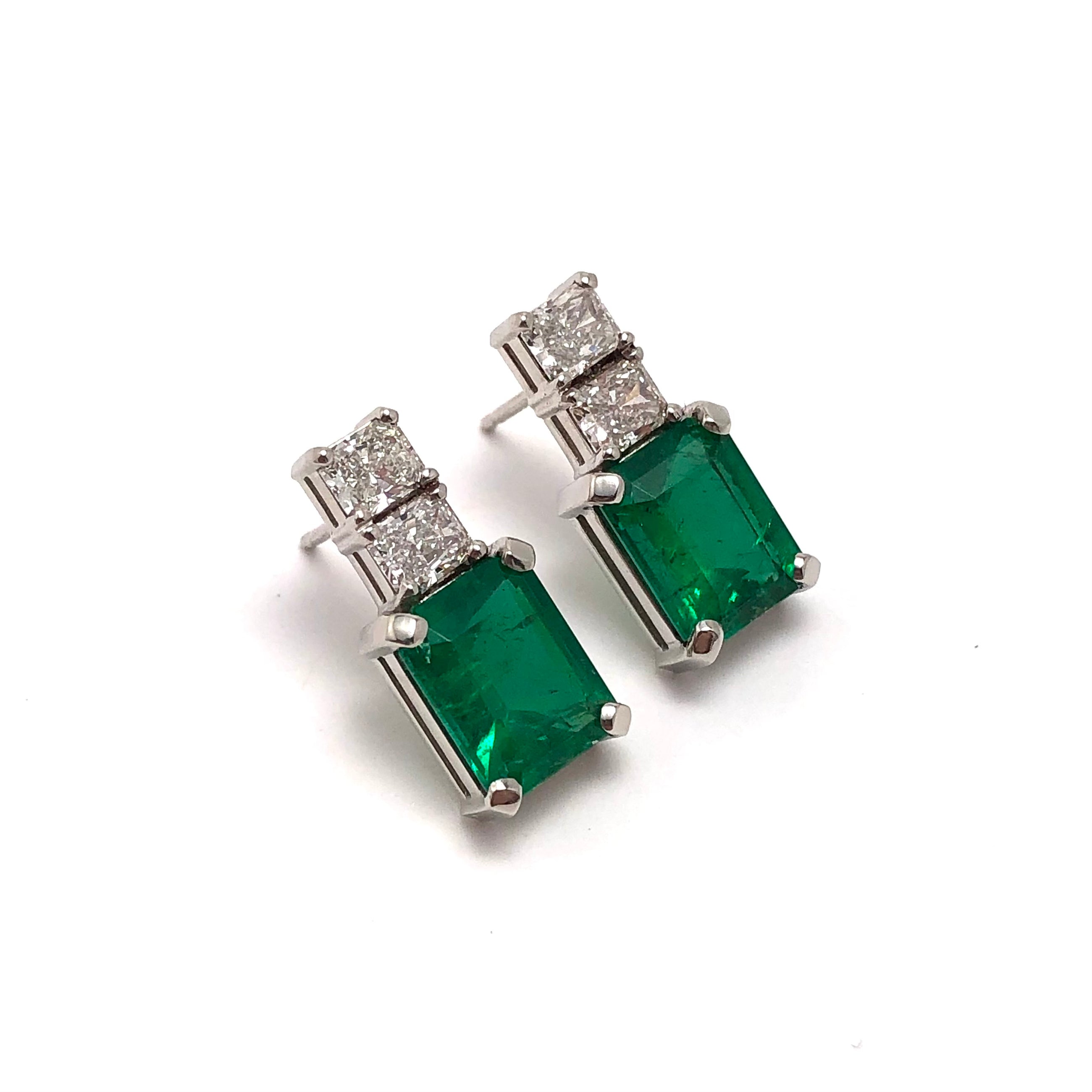 Platinum Emerald & Diamond Earrings