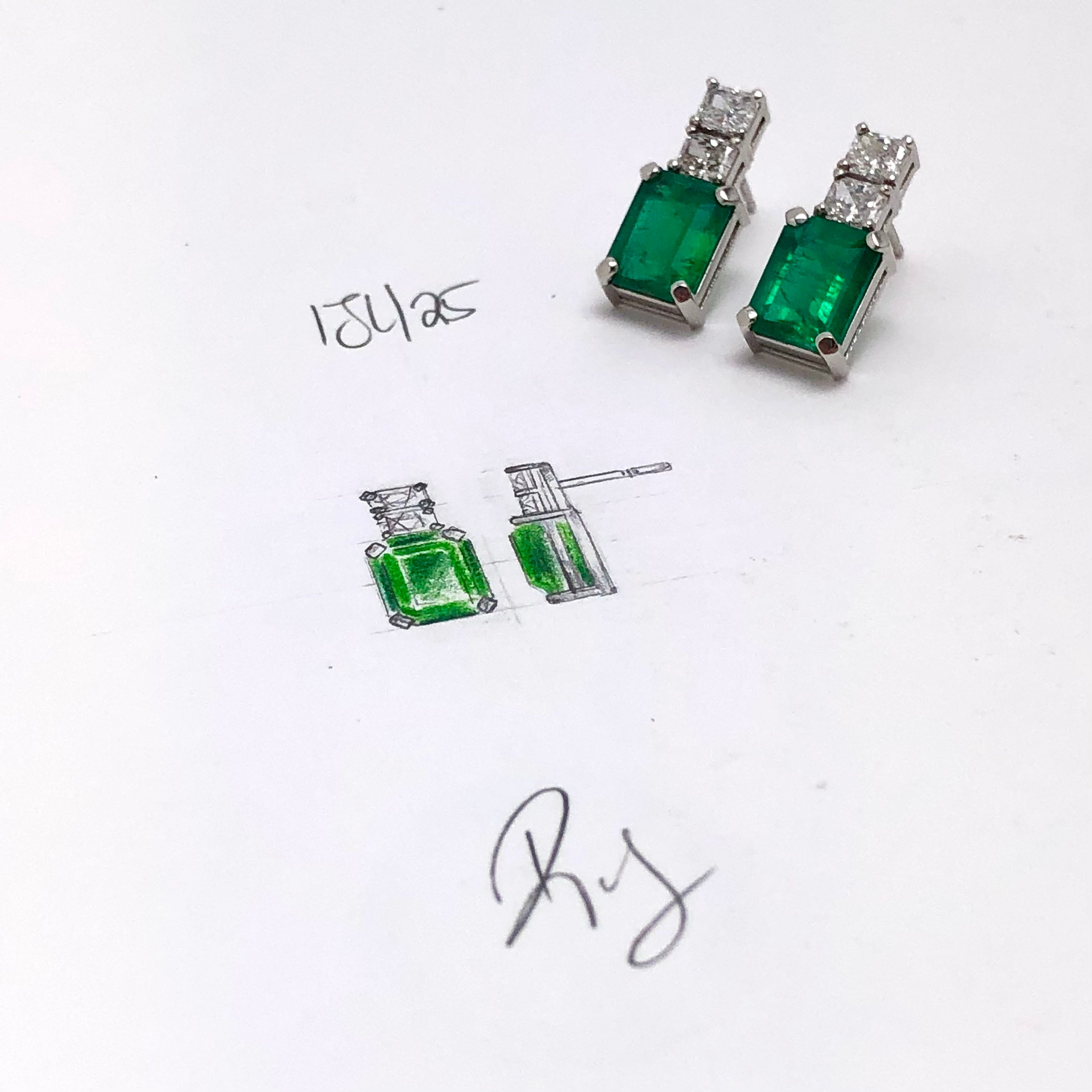 Platinum Emerald & Diamond Earrings