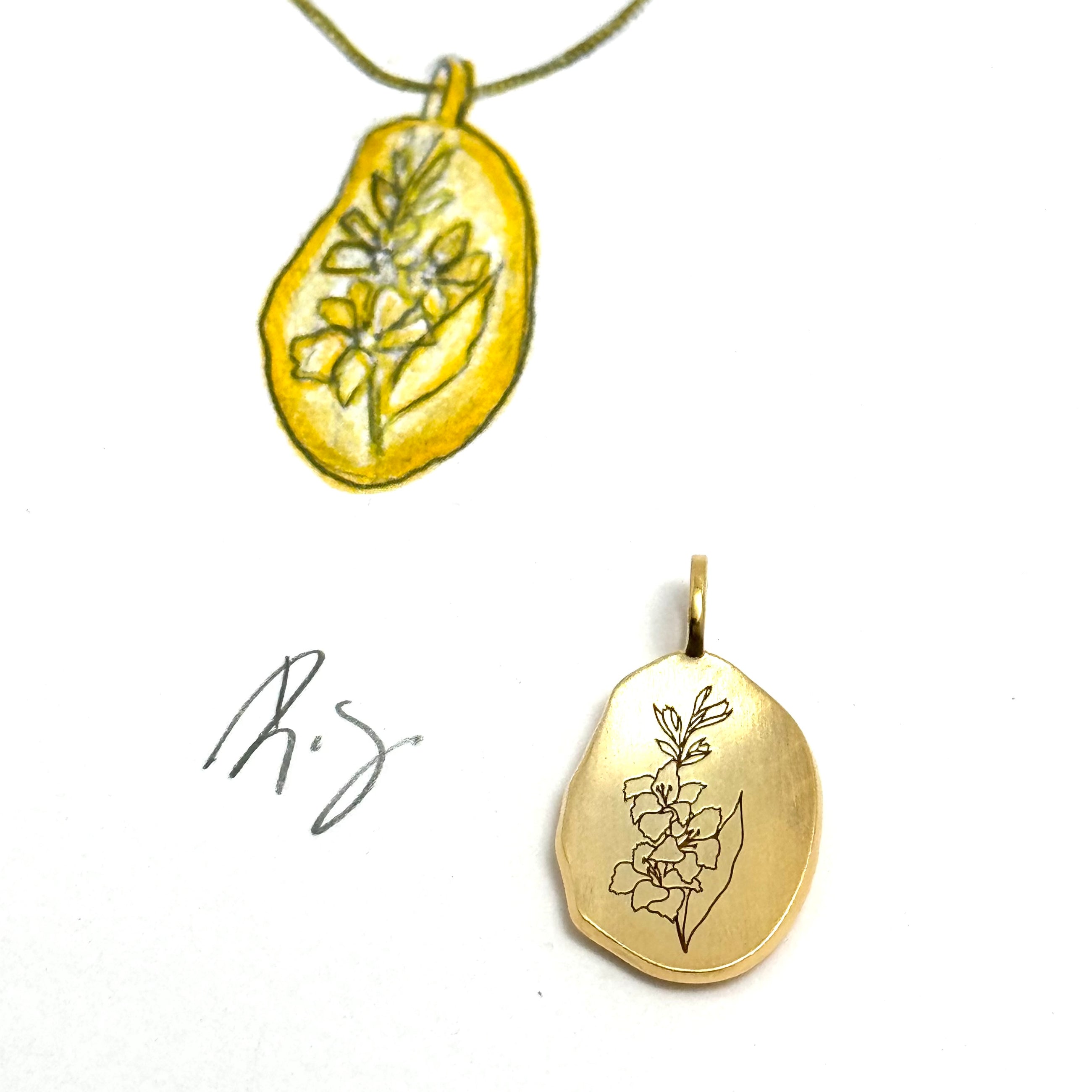 Custom Gold Plated Silver Organic Engraved Pendant