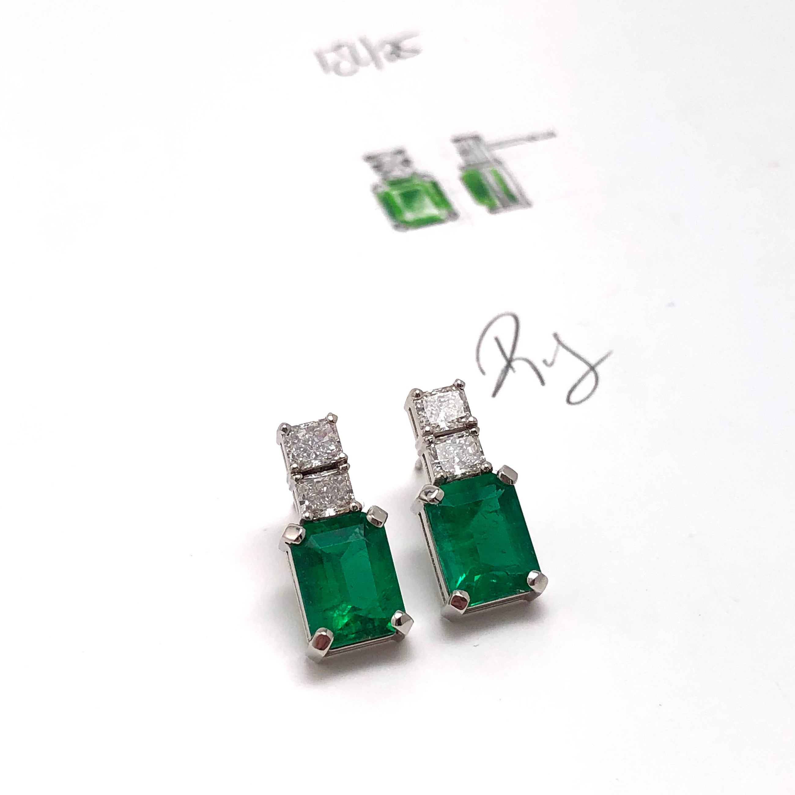 Platinum Emerald & Diamond Earrings