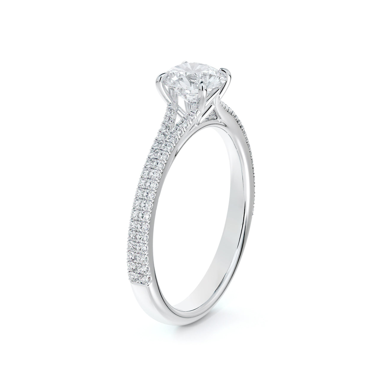 De Beers Forevermark Solitaire 2 Row Pave Diamond Engagement Ring