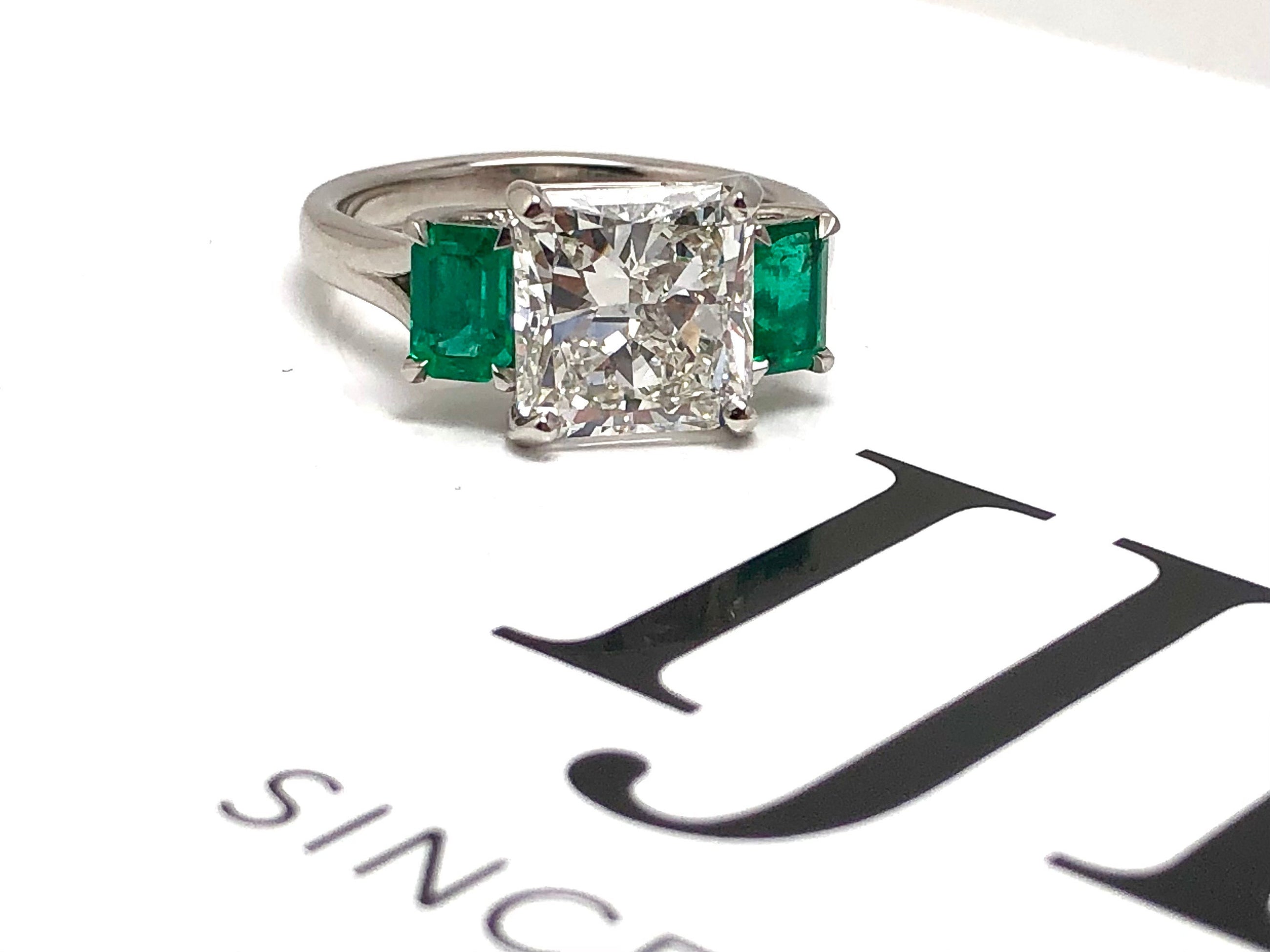 Custom Platinum Diamond and Emerald Three Stone Mount