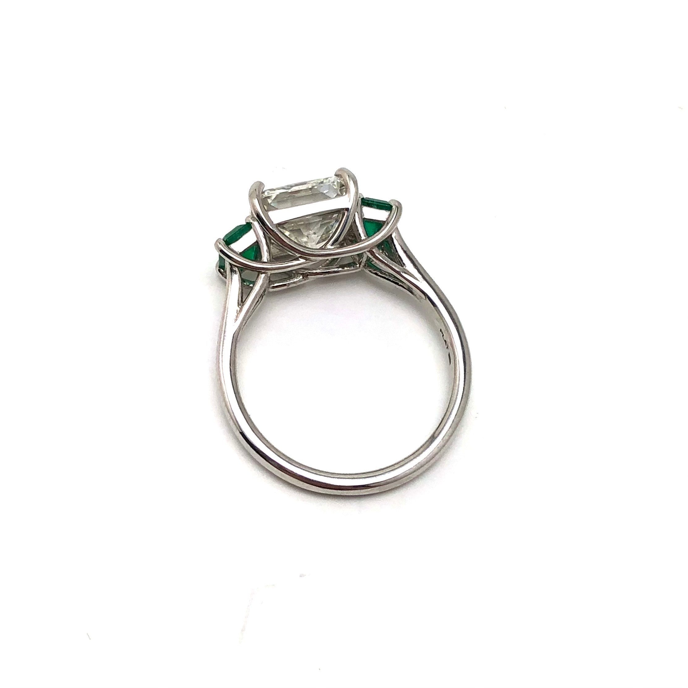 Custom Platinum Diamond and Emerald Three Stone Mount