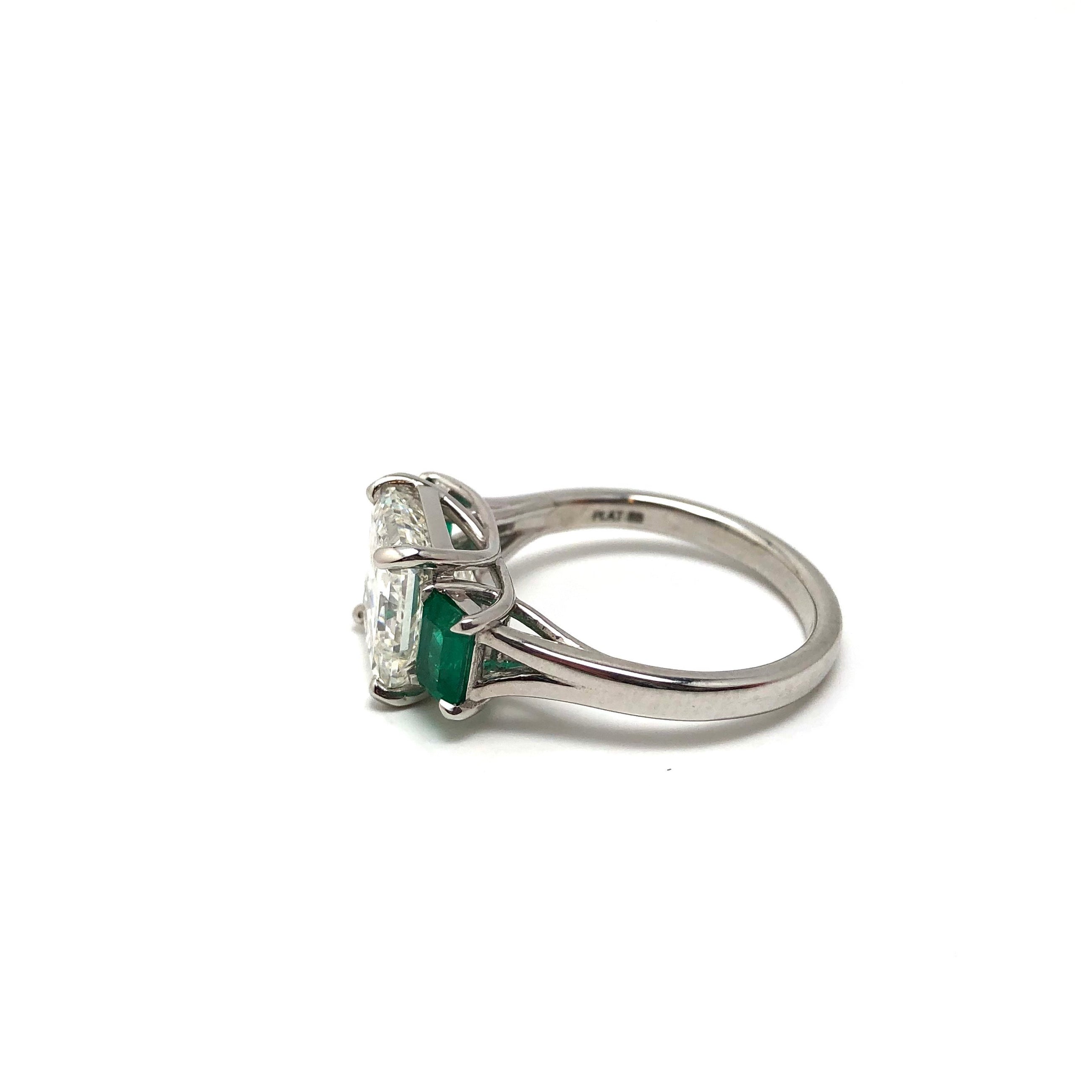 Custom Platinum Diamond and Emerald Three Stone Mount