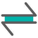 An icon with 2 arrows and a line of teal symbolizing returns and exchanges.