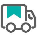 An icon of a little truck with a blue ribbon.
