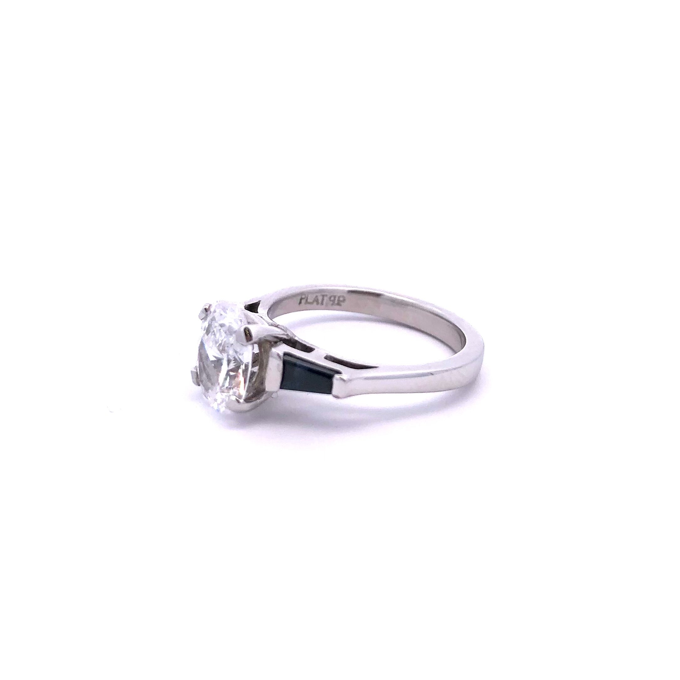 Estate Platinum Engagement Ring with Oval Cubic Zirconia & Sapphires