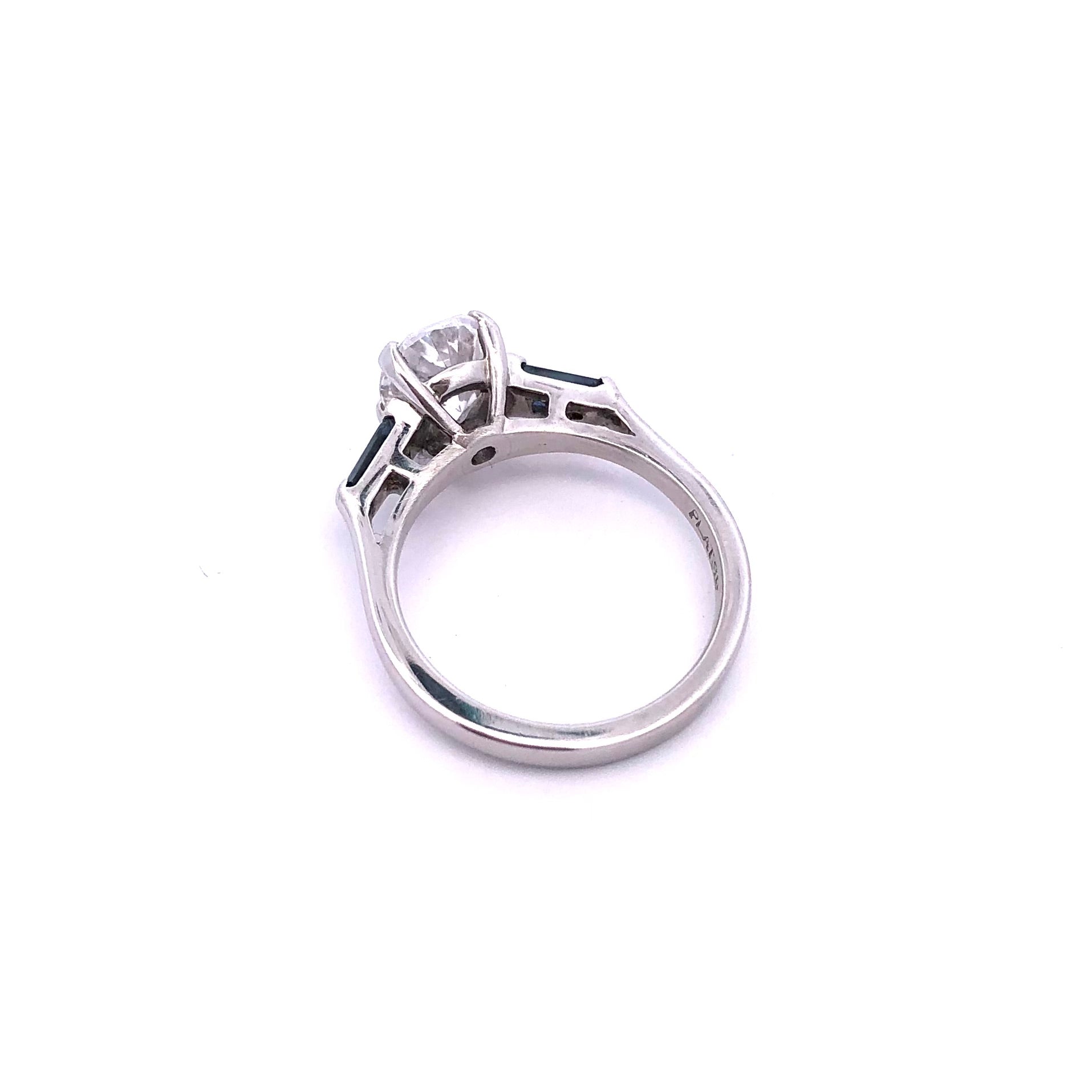 Estate Platinum Engagement Ring with Oval Cubic Zirconia & Sapphires