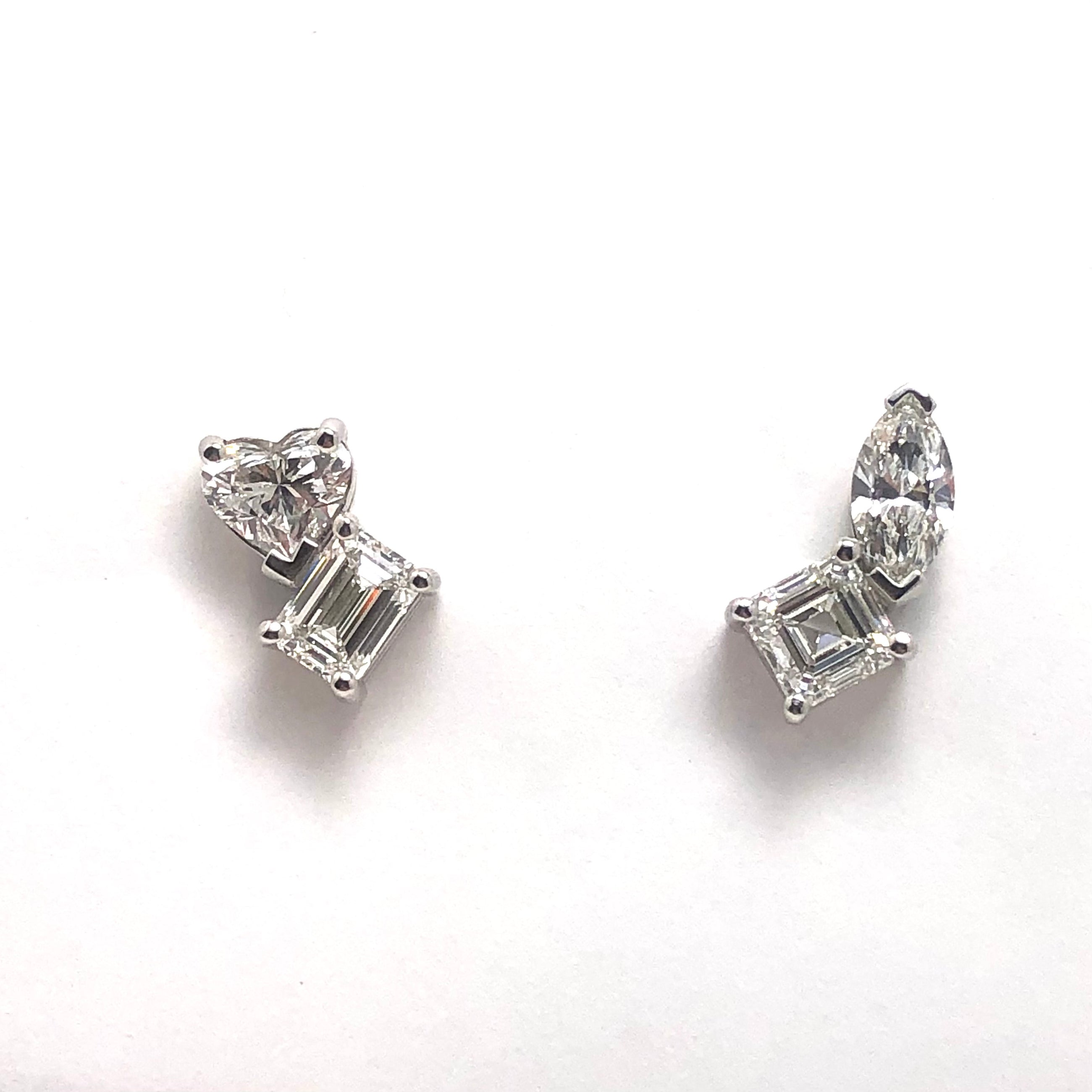 Platinum Asymmetrical Stud Diamond Earrings