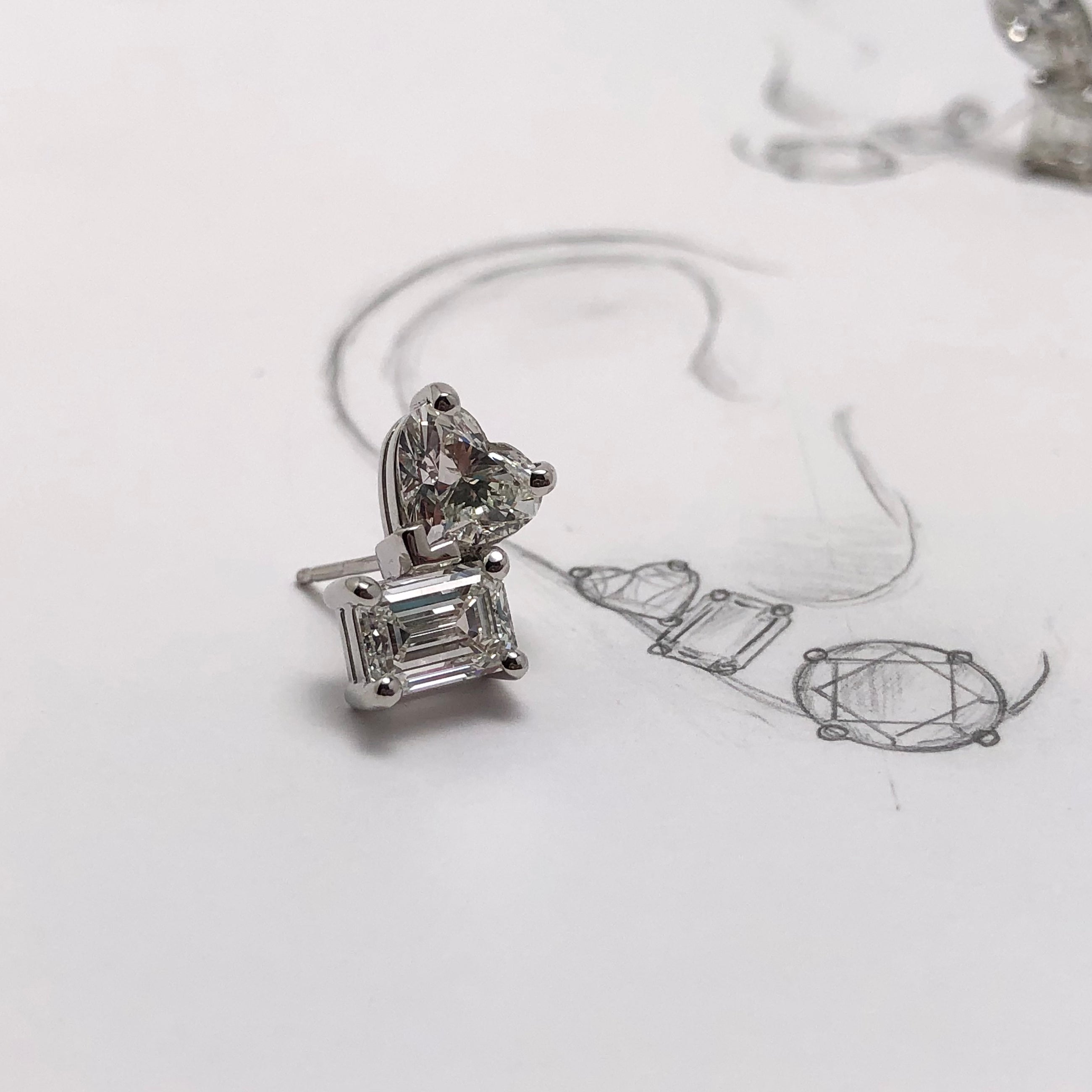 Platinum Asymmetrical Stud Diamond Earrings