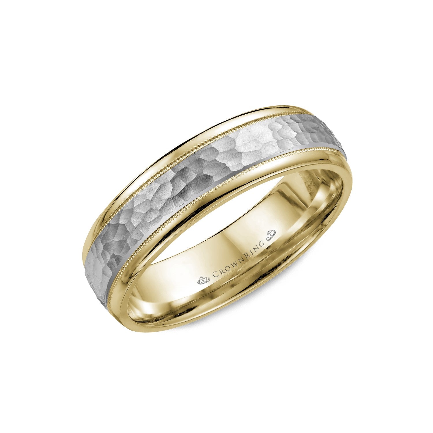 6mm Classic Wedding Band Frosted Hammered Center & High Polish Edges