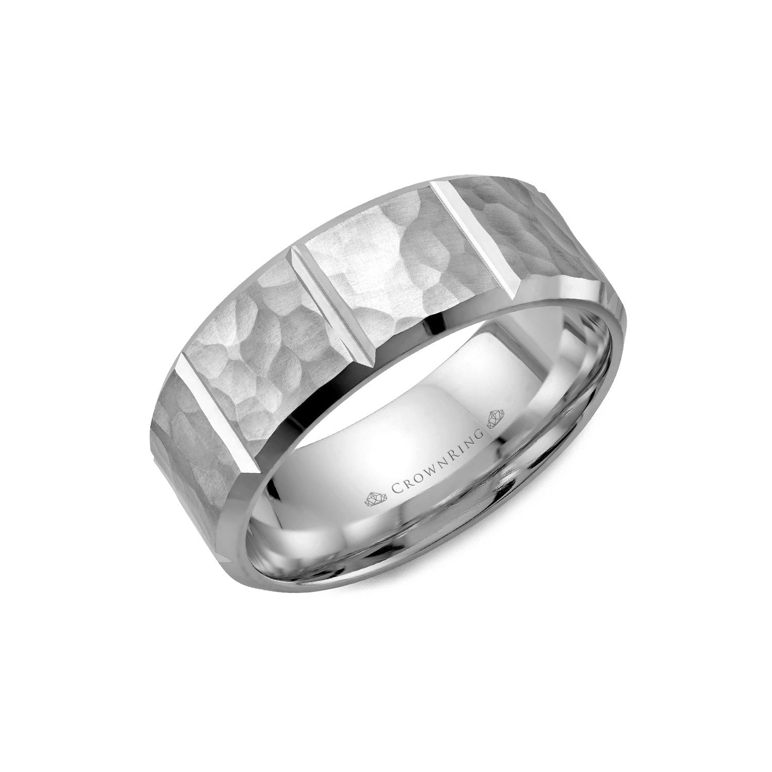 8mm Classic Wedding Band Frosted Hammered Finish With Cuts