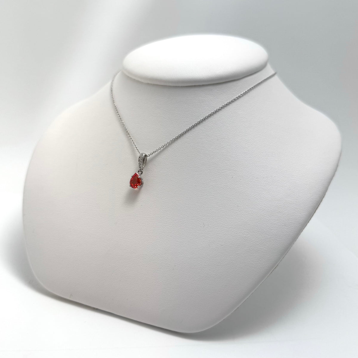Custom 14K White Gold Sapphire & Diamond Necklace 18-Inch