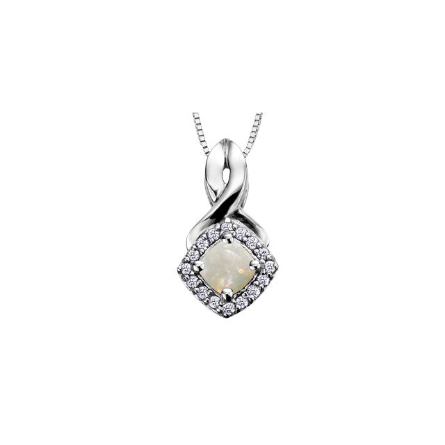 10K White Gold Opal and Diamond Necklace
