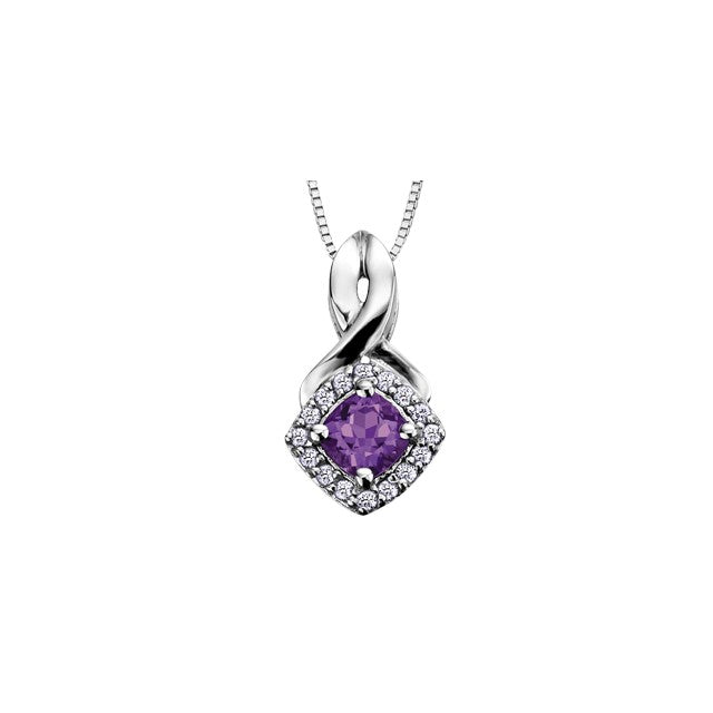 10K White Gold Amethyst and Diamond Necklace