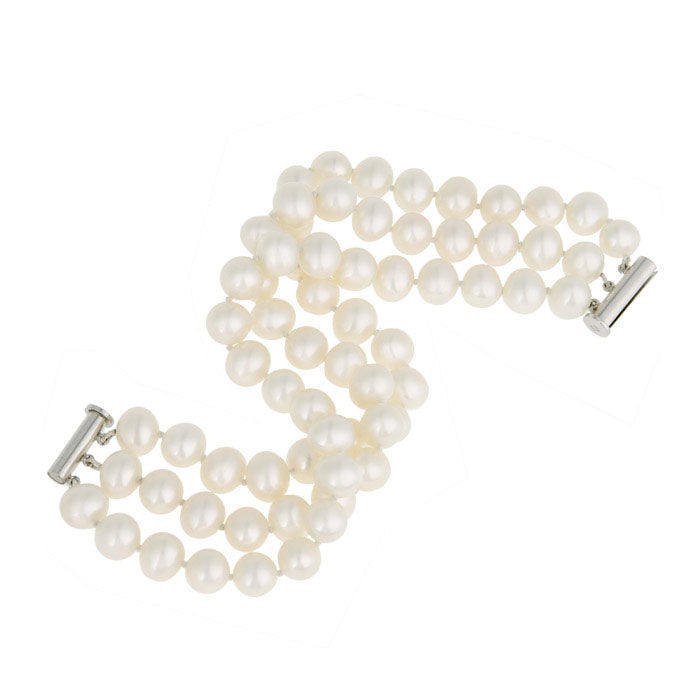 Birks Triple Strand Freshwater Pearl Bracelet with Silver Clasp