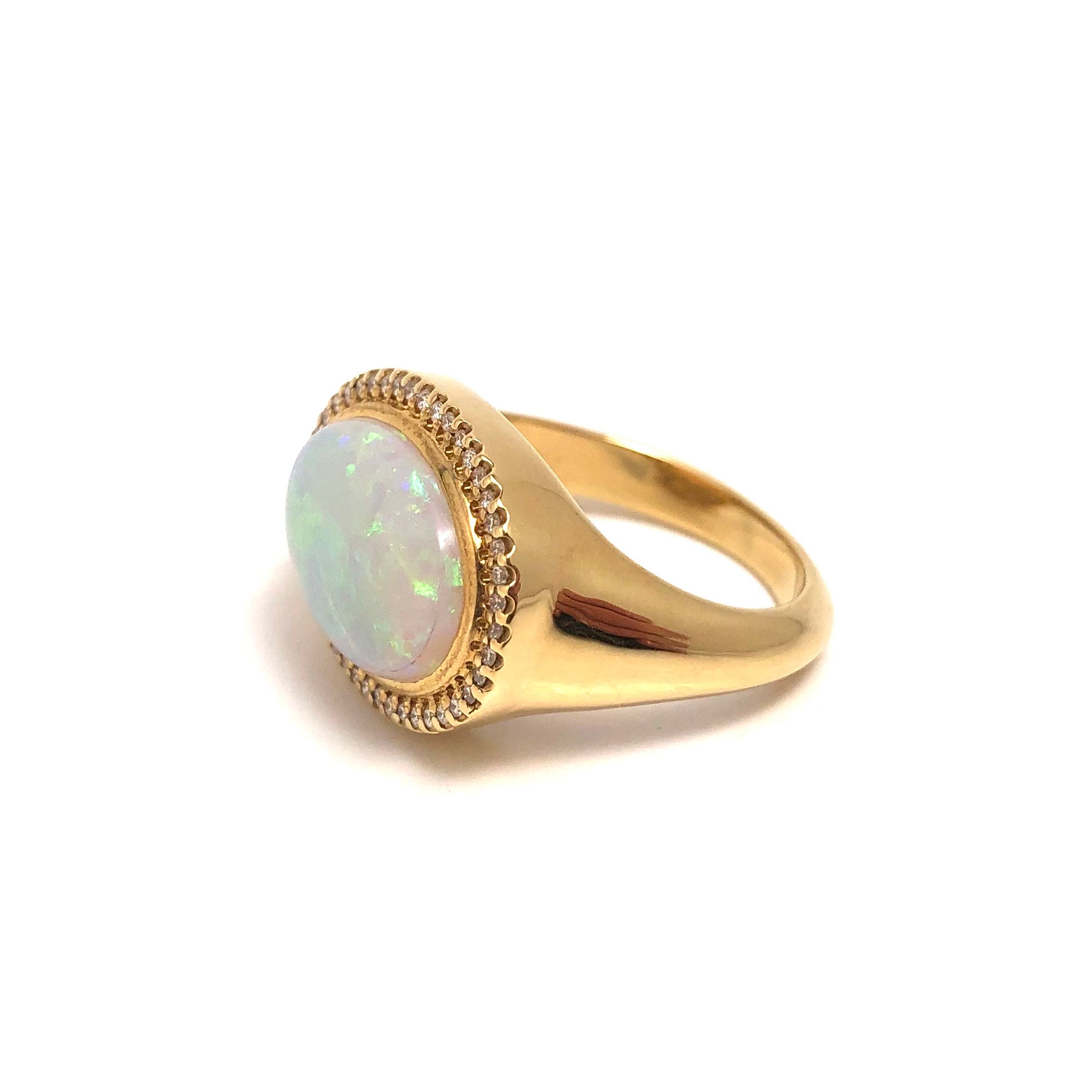 18KY Australian Opal & Diamond Halo Ring
