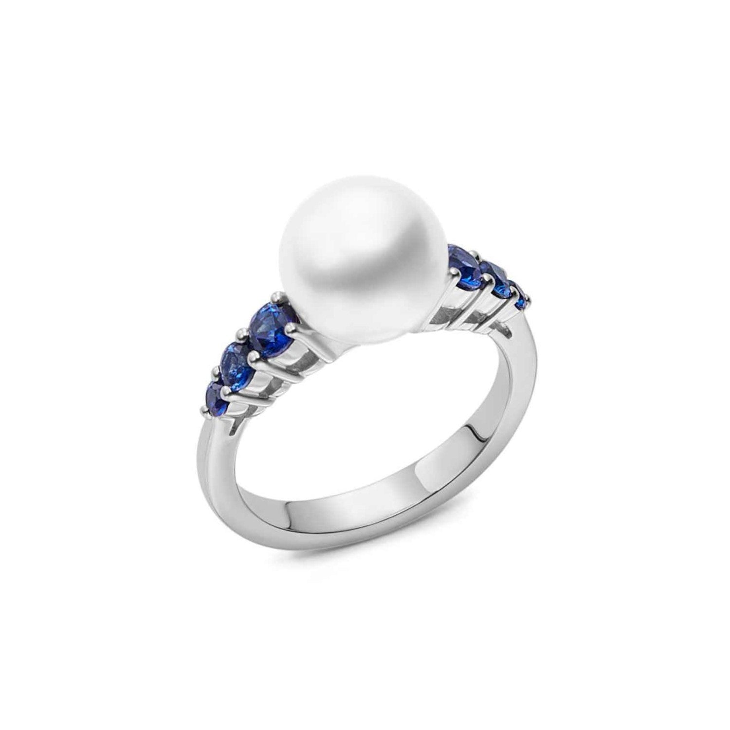 Mikimoto White South Sea Pearl and Sapphire Ring