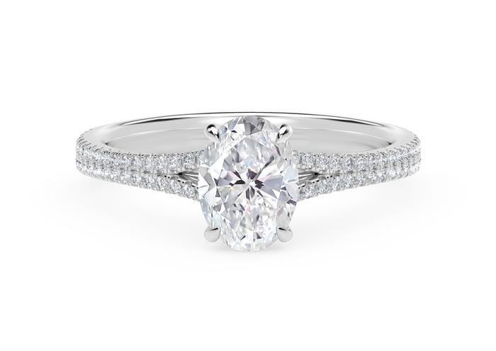 De Beers Forevermark Solitaire 2 Row Pave Diamond Engagement Ring