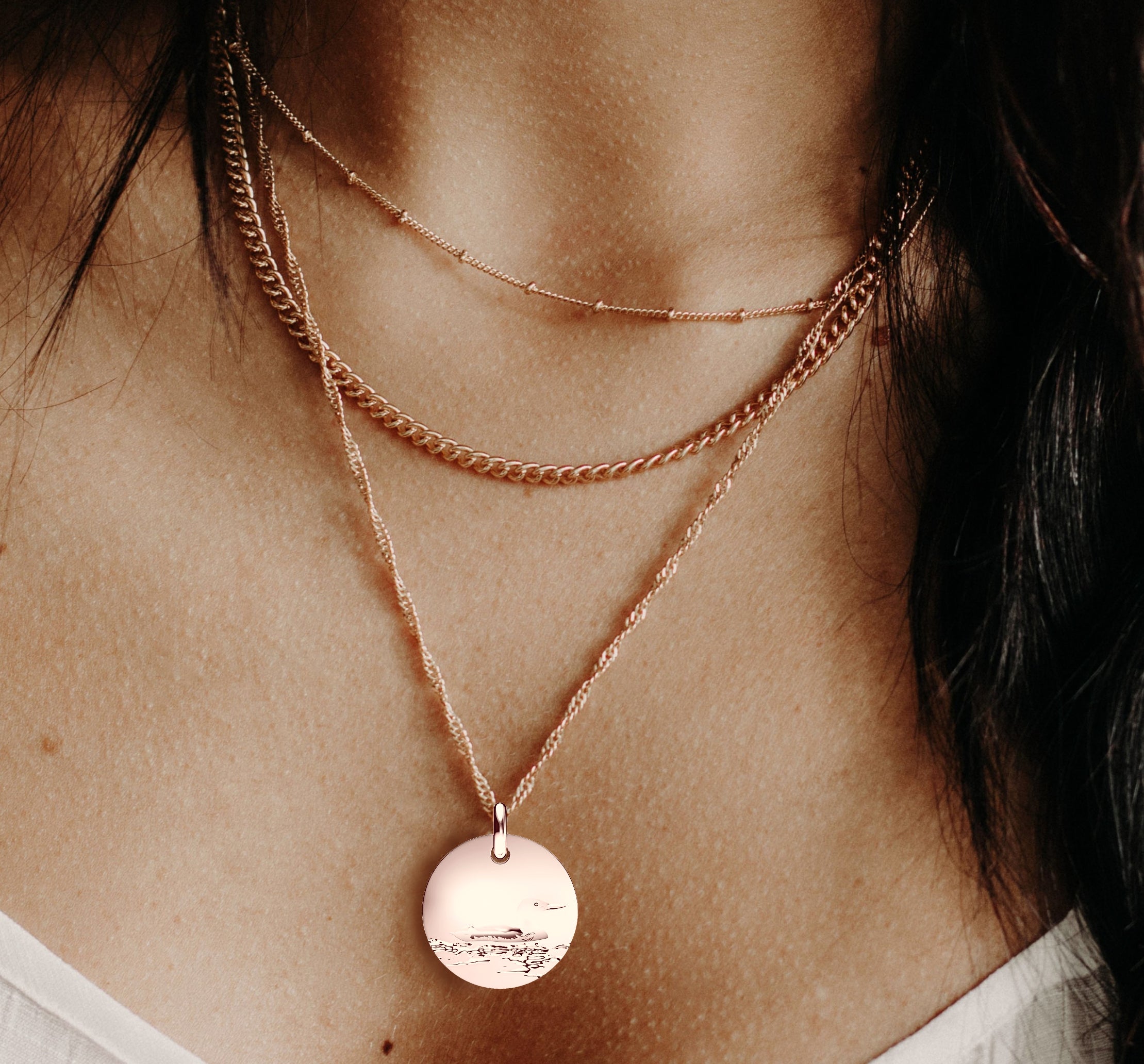 Rose Gold Plated Silver Loon Pendant with 18'' Chain