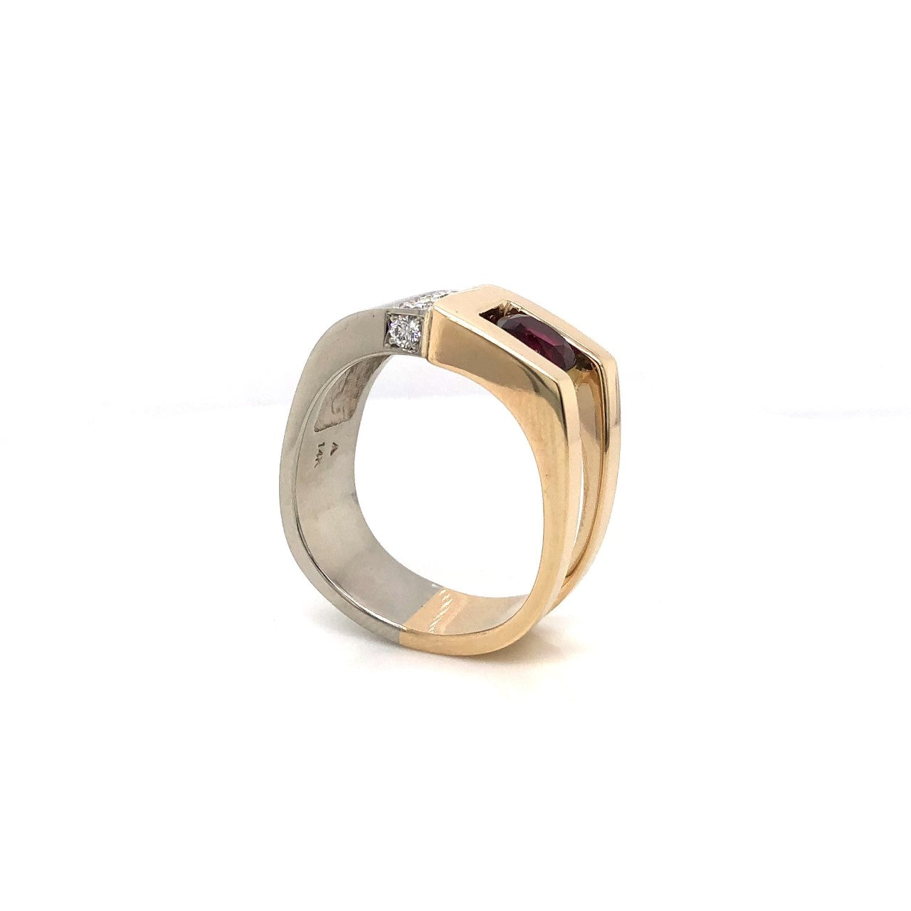 14K White & Yellow Gold Custom Design Ruby & Diamond Ring