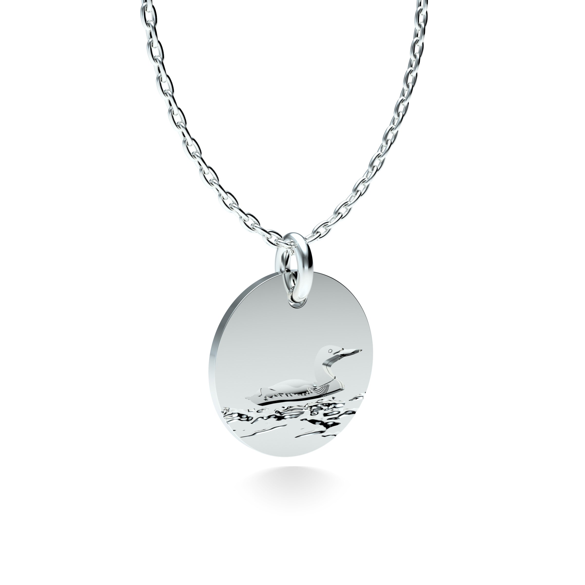 Rhodium Plated Silver Loon Pendant with 18'' Chain