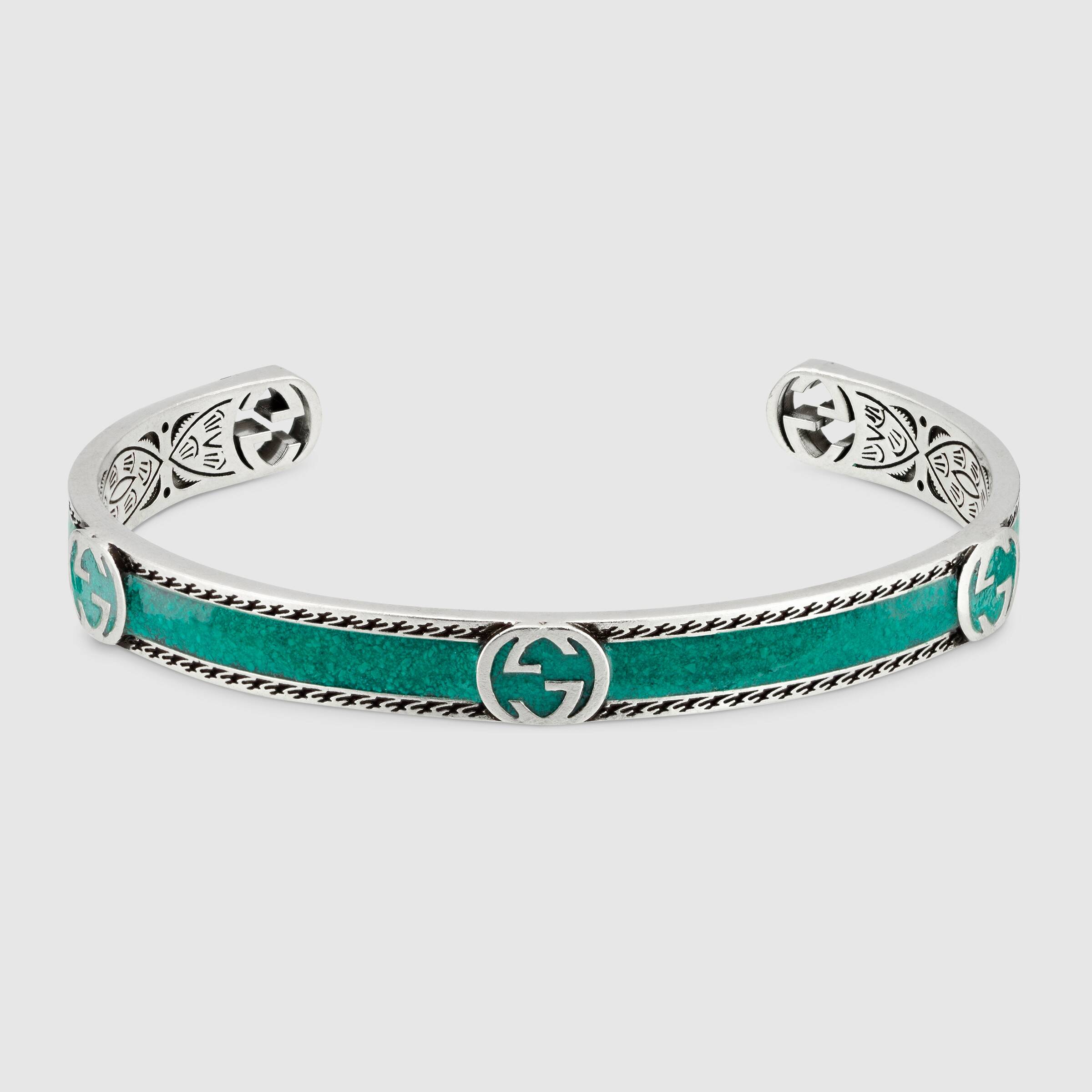 Gucci Silver Bangle with Turquoise Enamel