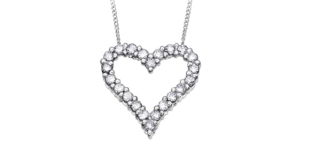 10K White Gold Heart Necklace with Diamonds