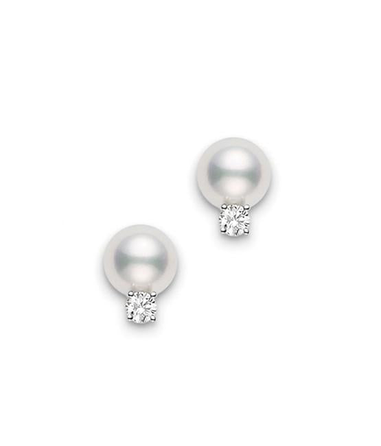 Mikimoto 7-7.5mm Akoya Pearl and Diamond Stud Earrings in White 
