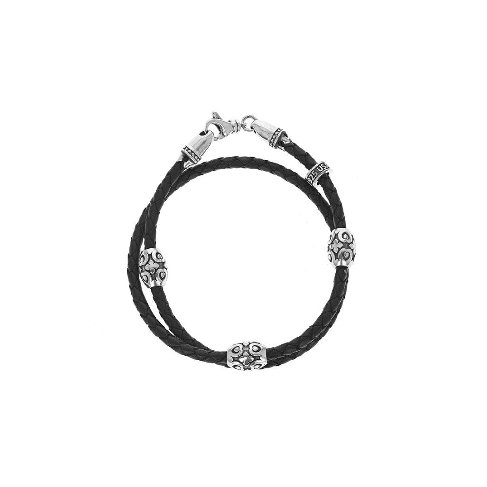 King Baby Double Wrapped Leather Bracelet with MB Cross Barrel Beads