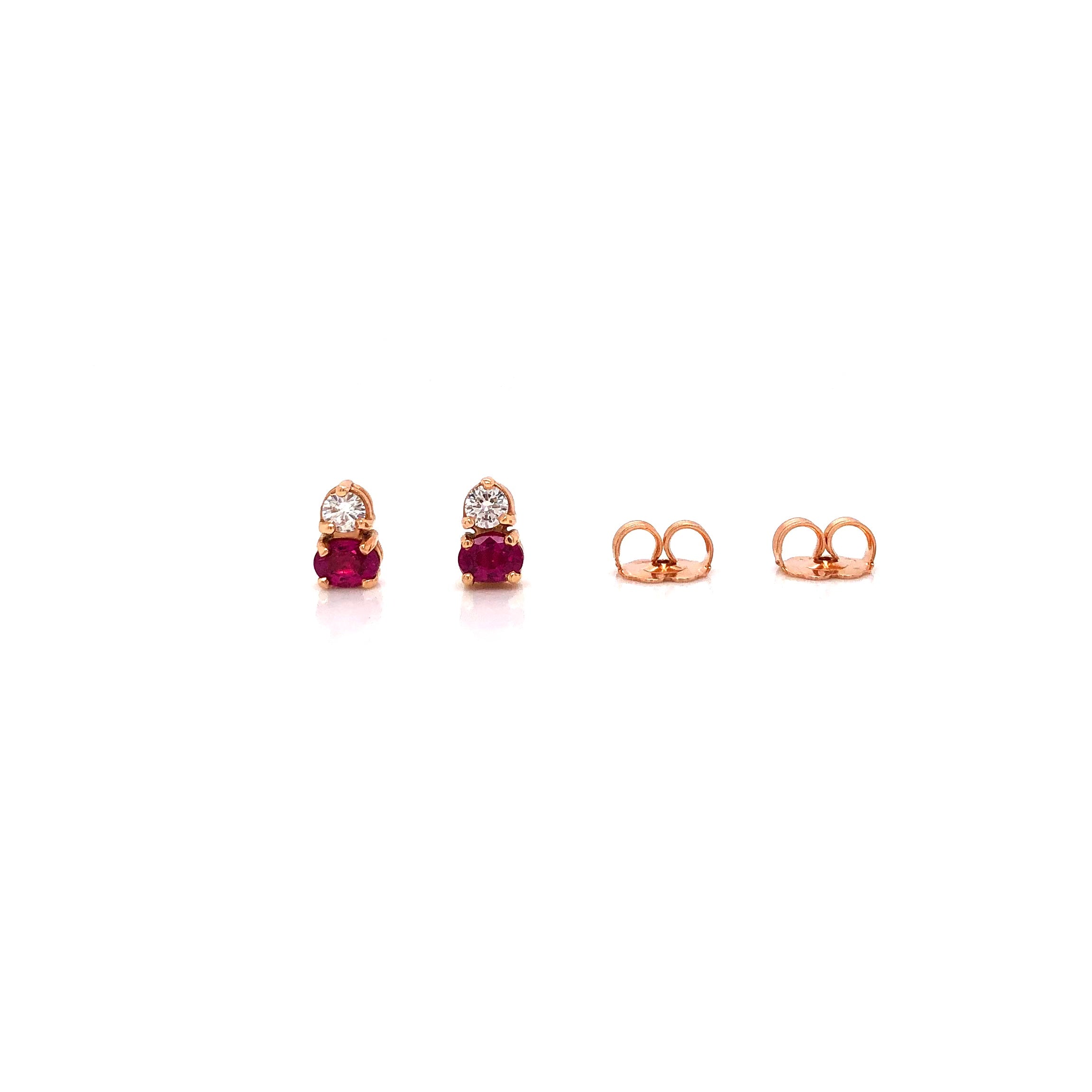 14K Rose Gold Ruby and Diamond Stud Style Earrings