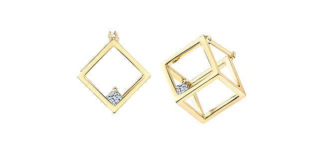 14K Yellow Gold Cube Ear with Diamonds