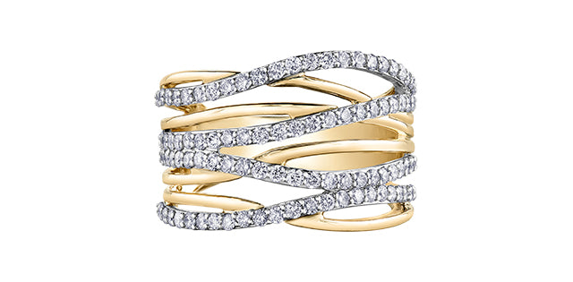 10K Gold Two-Tone Woven Style Diamond Ring