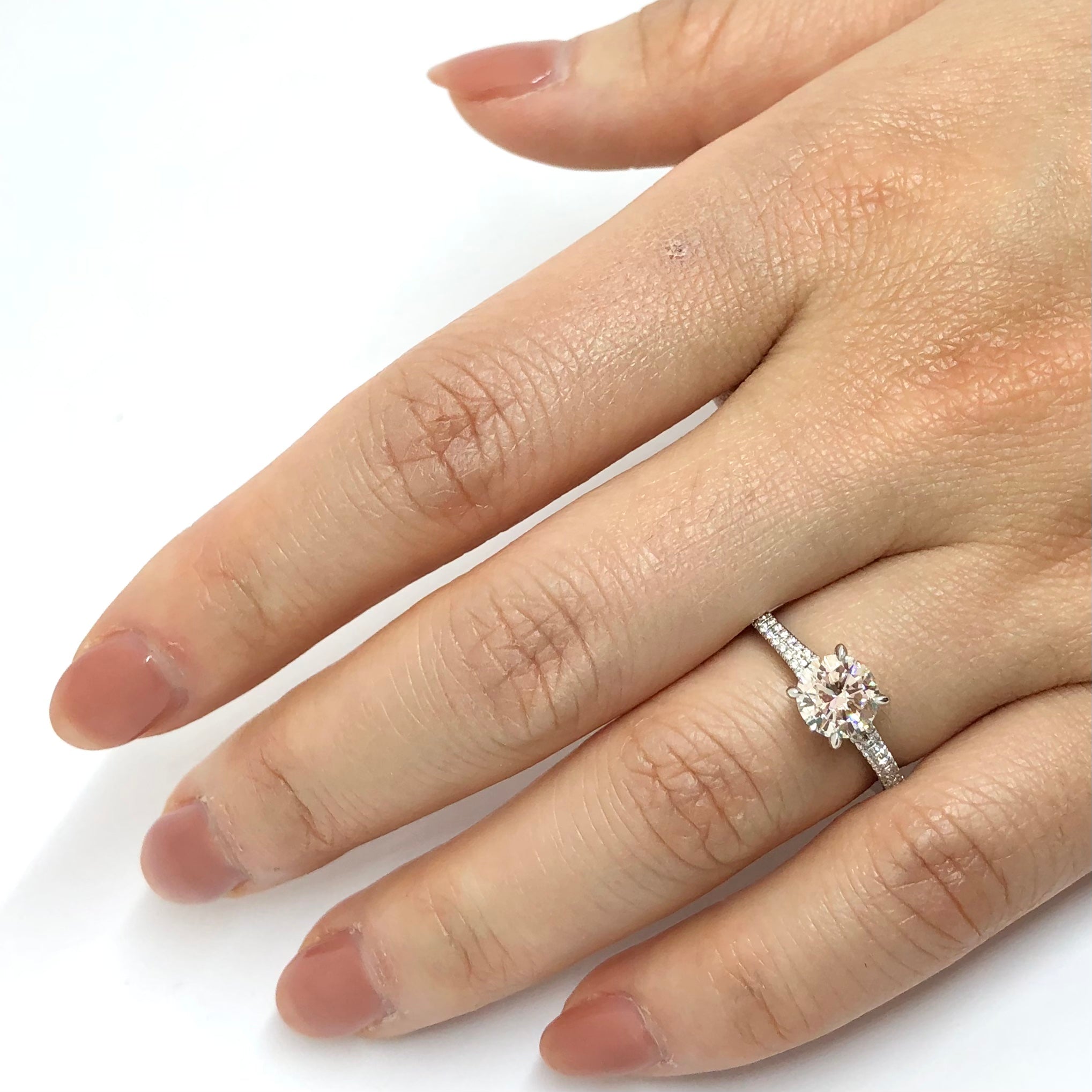 De Beers Forevermark Solitaire 2 Row Pave Diamond Engagement Ring