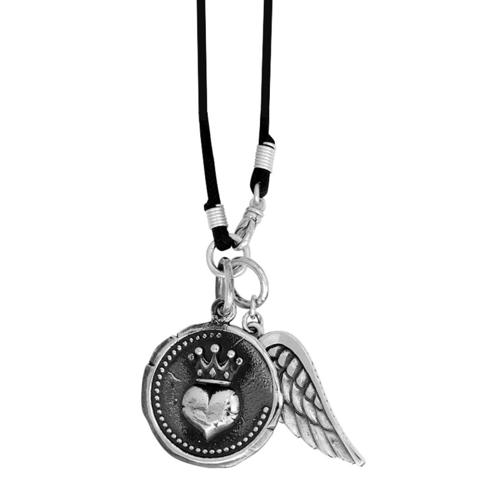 King Baby Large Heart Coin & Wing on Leather