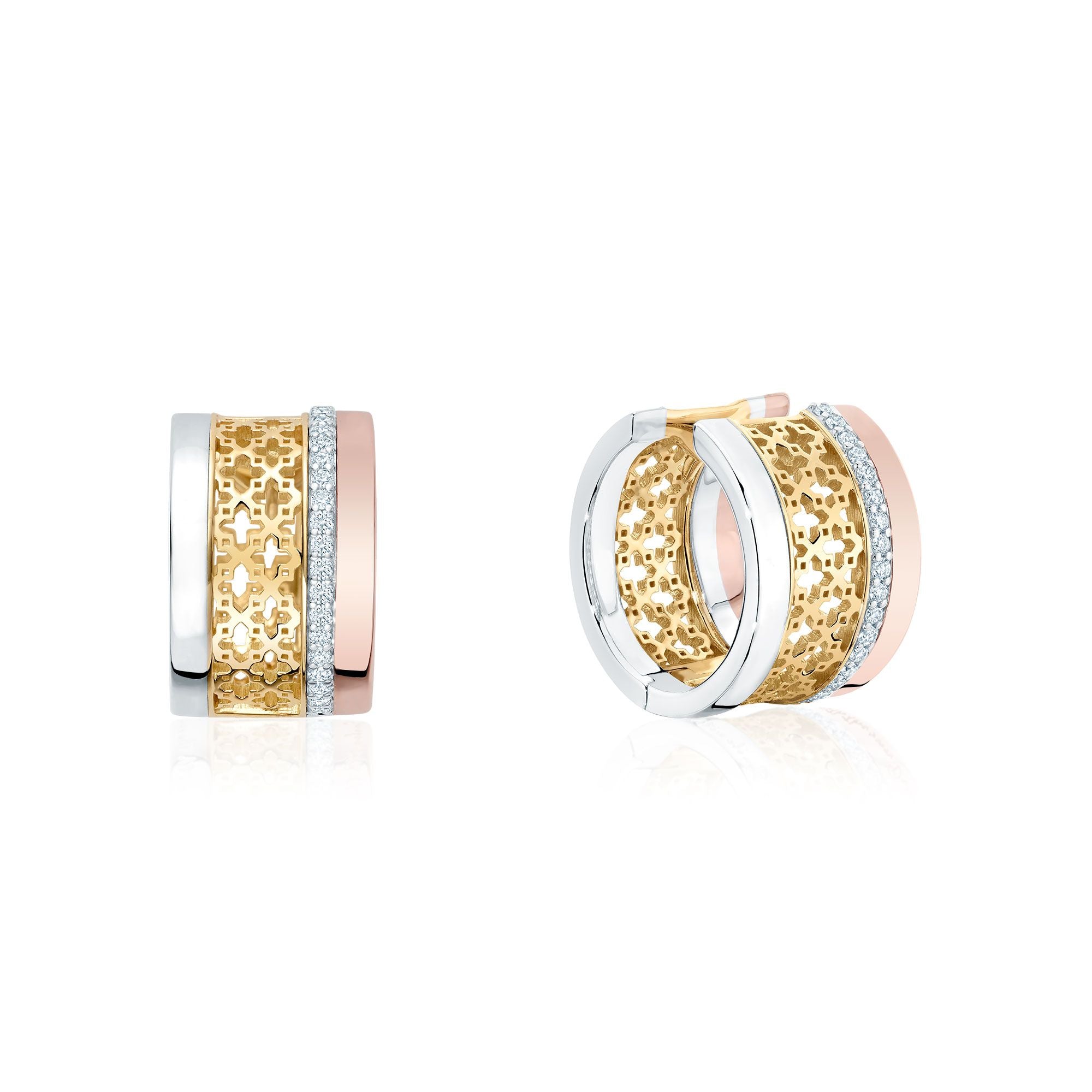 Birks Dare to Dream 18K Tri Gold and Diamond Huggie Earrings