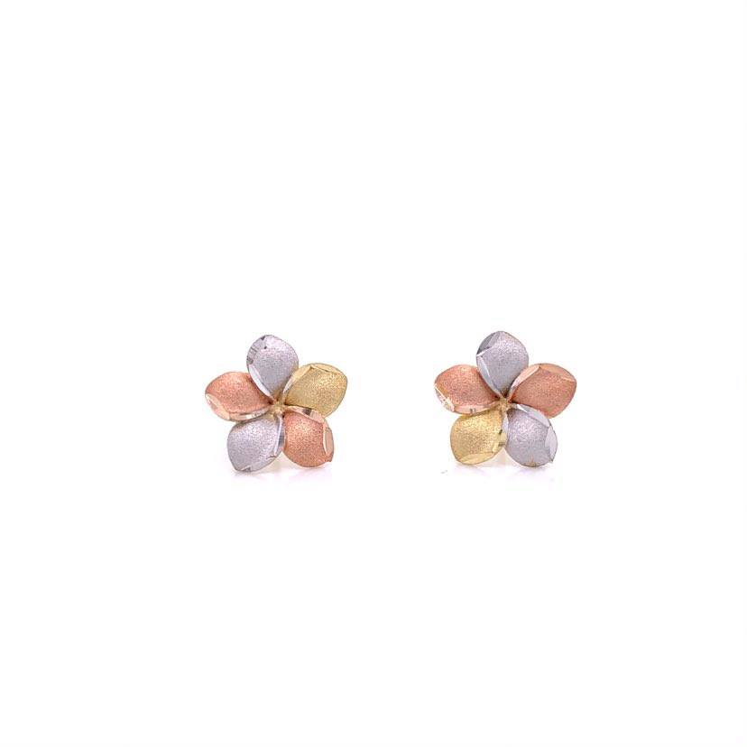 10K Tri-Gold Flower Stud Earrings