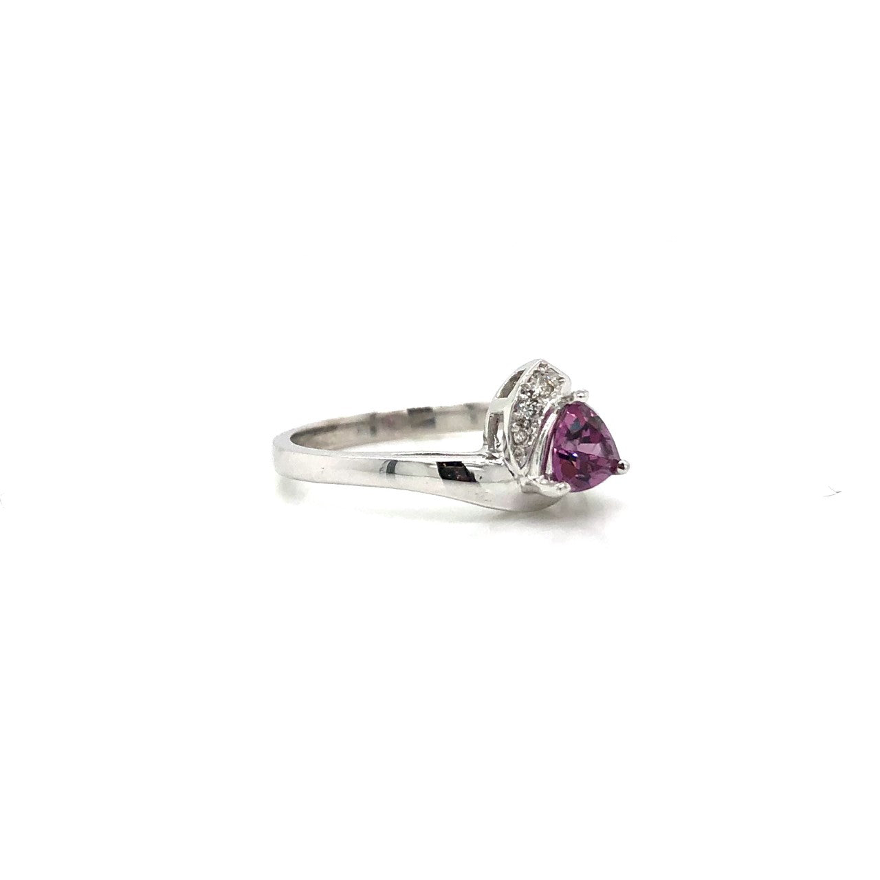 14K White Gold Trillion Pink Rhodolite Ring with Diamonds