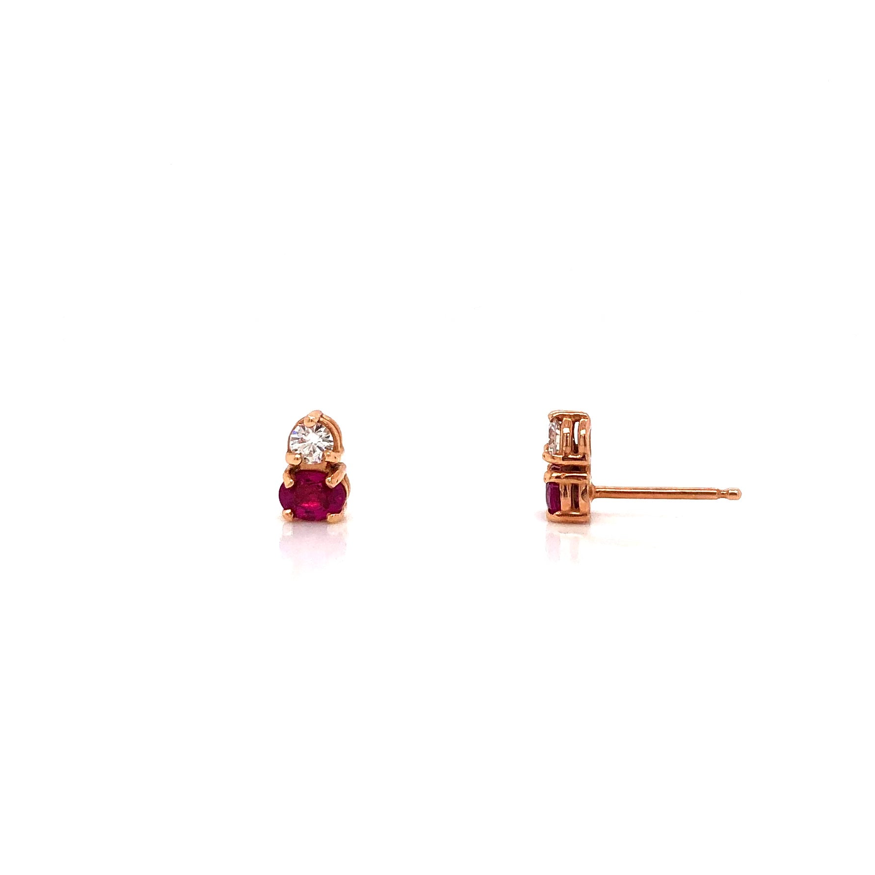 14K Rose Gold Ruby and Diamond Stud Style Earrings