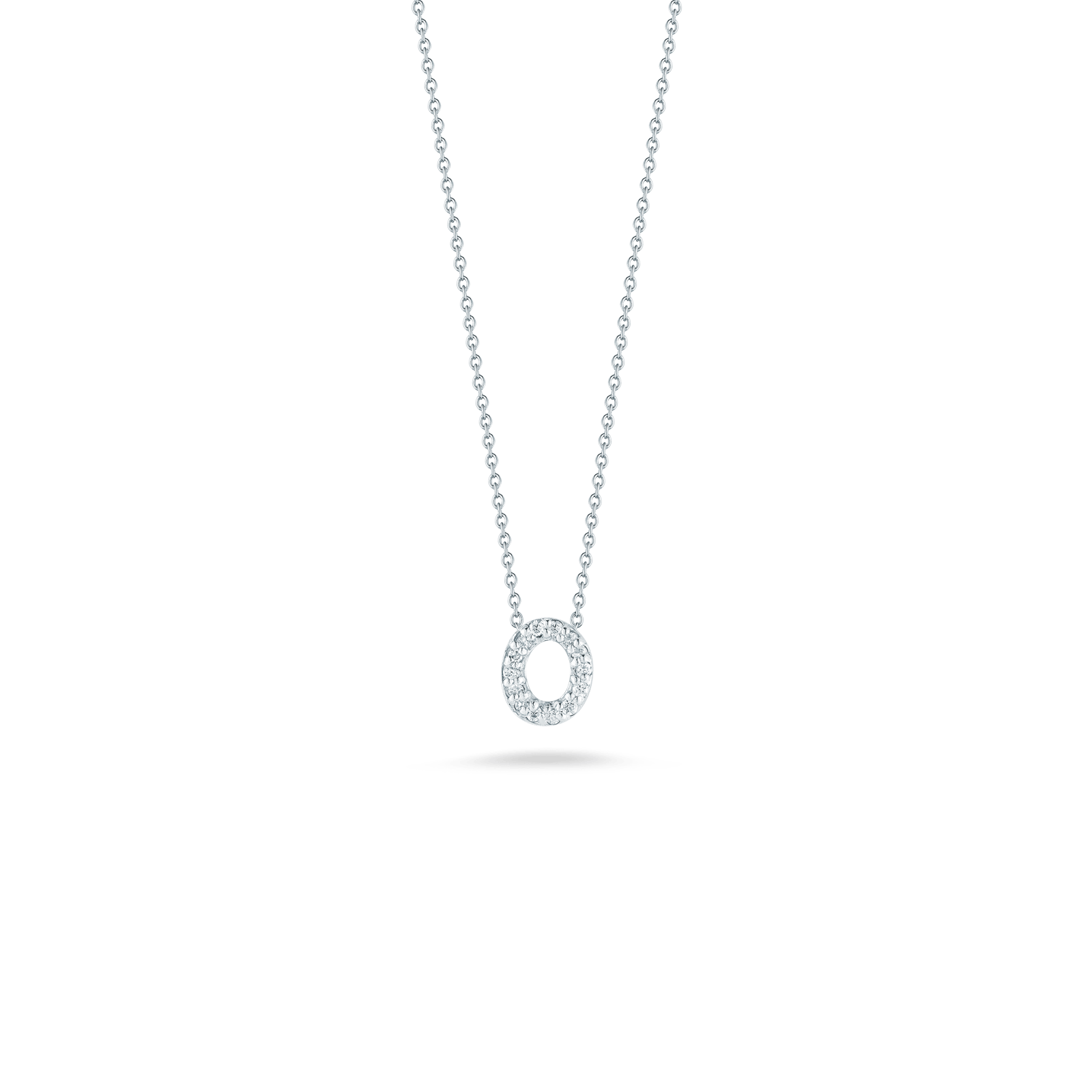 Initial Charm Necklace in 18K White Gold with Diamond A