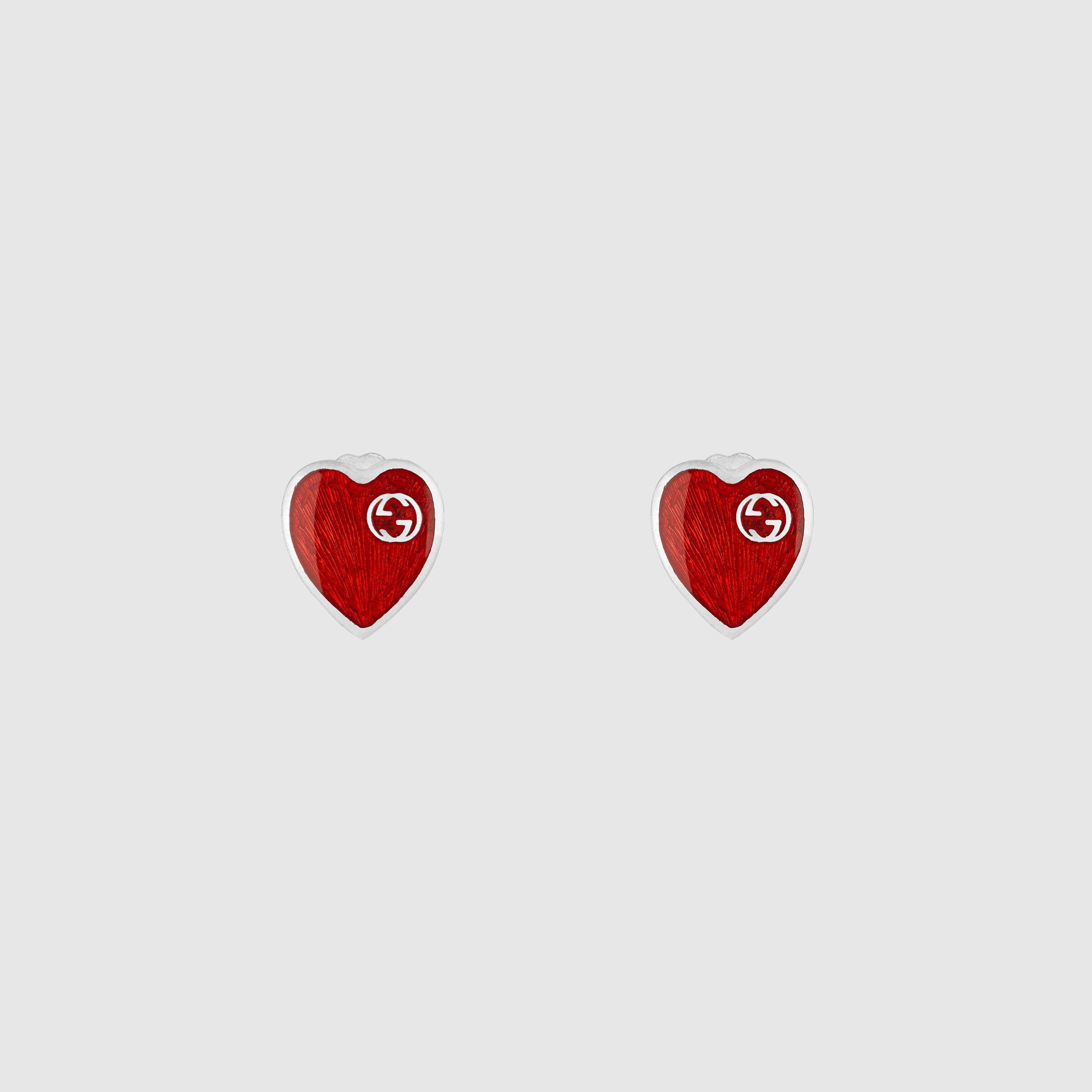 Gucci Heart Silver Earrings with Interlocking G