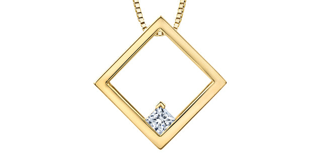 14K Yellow Cube Necklace with Diamond
