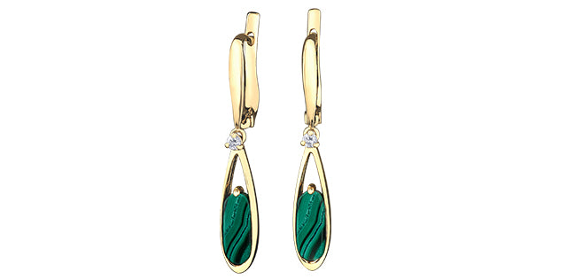 10KY Malachite Dangle Earrings