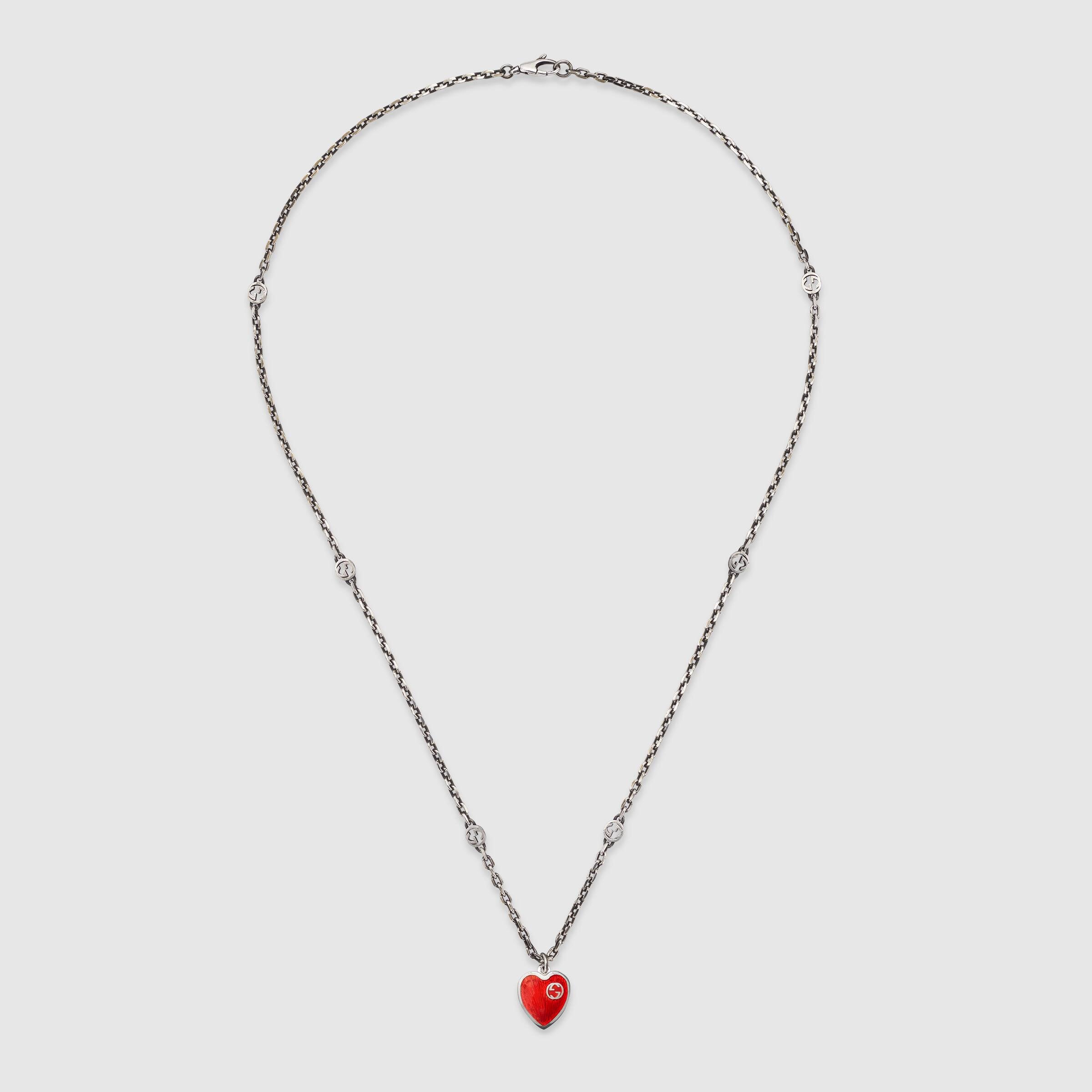 Gucci Heart Silver Necklace with Interlocking G