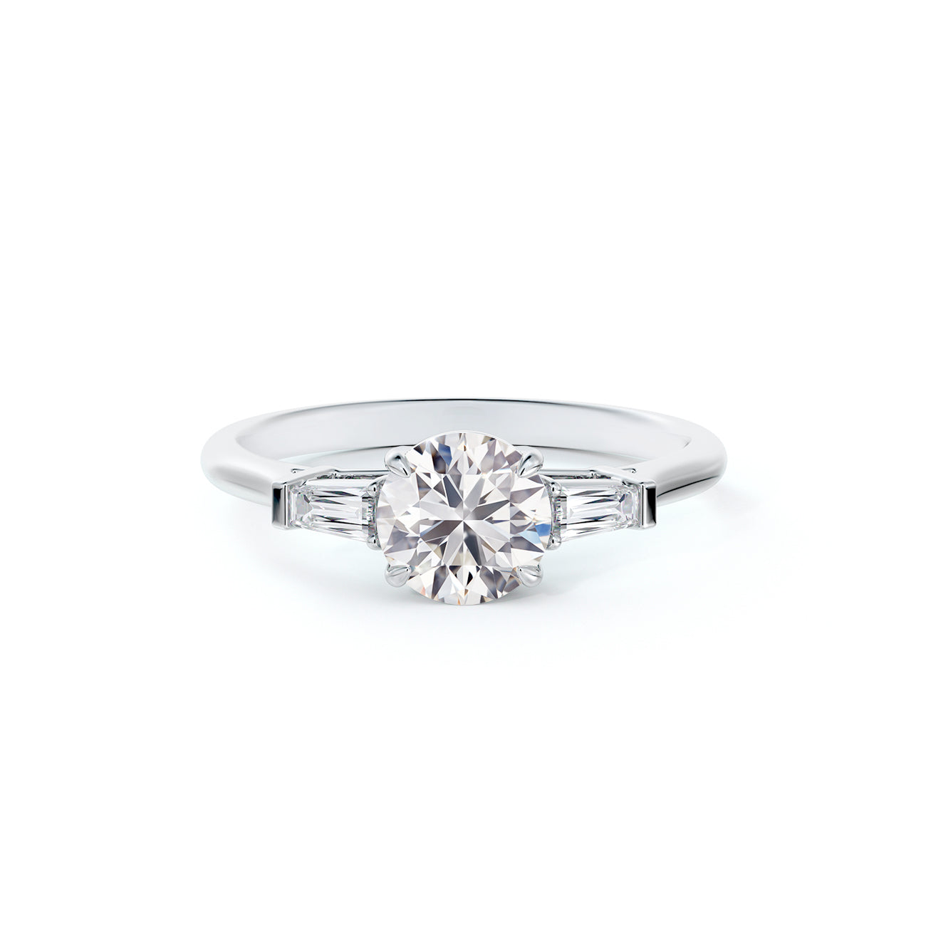 De Beers Forevermark Round Brilliant Engagement Ring With Tapered Baguettes