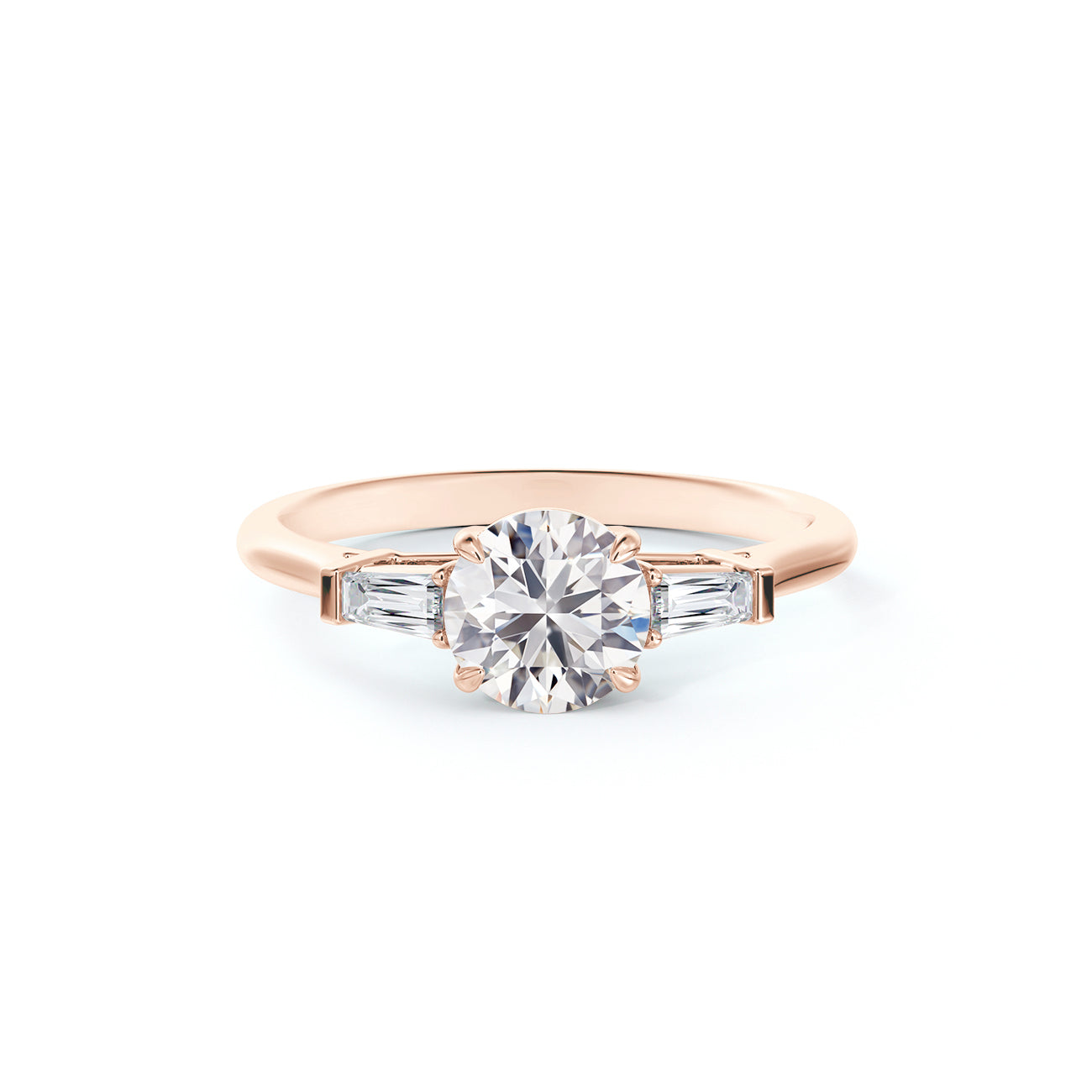 De Beers Forevermark Round Brilliant Engagement Ring With Tapered Bagu