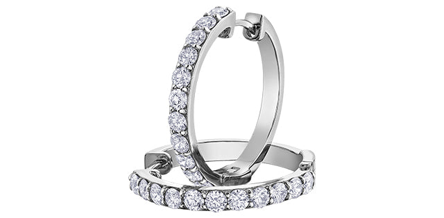 10K White Gold Diamond Hoop Earrings 1.50ct