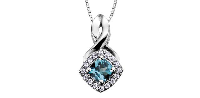 10K White Gold Blue Topaz and Diamond Necklace