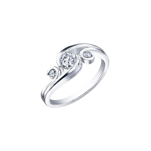 White Gold Three Stone Maple Leaf Diamond Ring