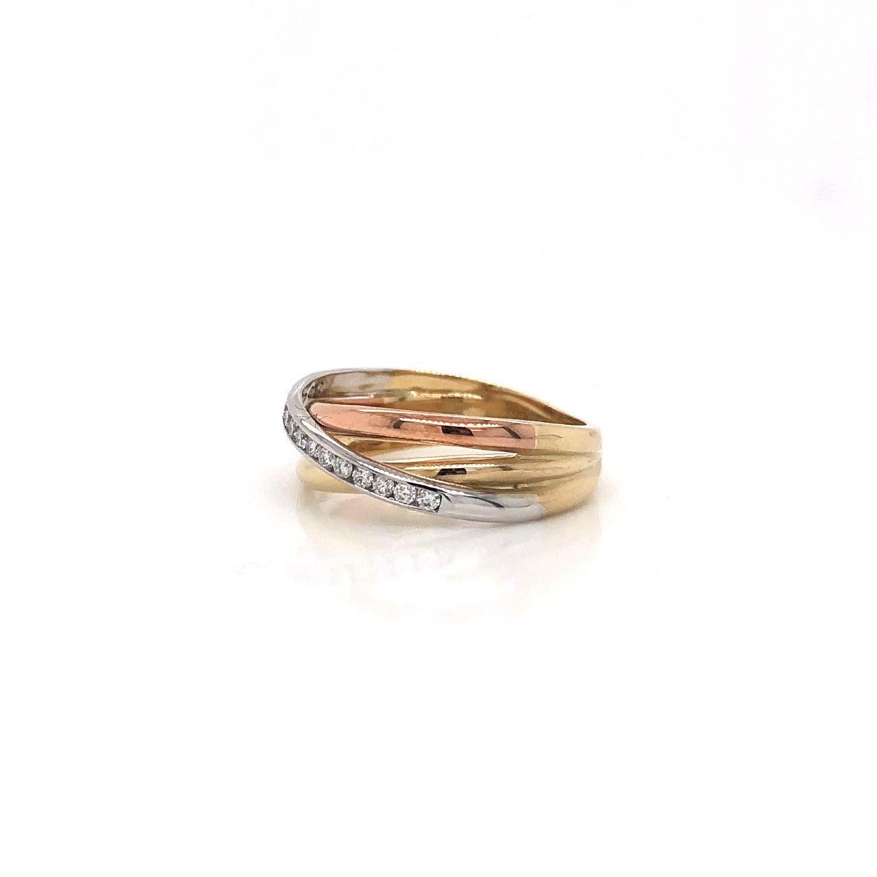 10K Tri-Gold Delicate Triple Loop Diamond Ring